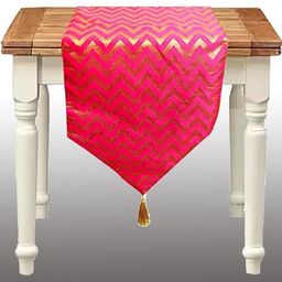Pink Parrot Pink & Gold Striped Silk Table Runner-image-105