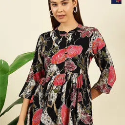 THE FAB FACTORY Pack of 2 Floral Printed Mandarin Collar Peplum Top-picture-12