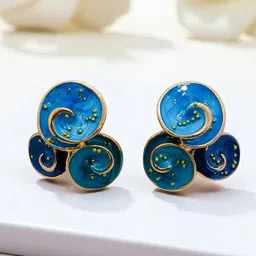 AVANT-GARDE PARIS Gold Plated Artificial Stones Studded Contemporary Enamelled Studs-image-34