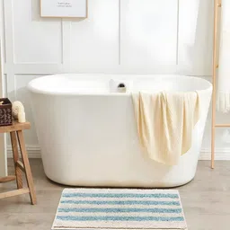 CAZIMO Blue & White Striped Pure Cotton Bath Rug-50