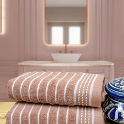 Myntra Elegant Homes 2-Pcs Peach & White Striped Pure Cotton 515 GSM Hand Towels-image-33