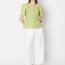 Zink London Women's Green Solid Regular Fit Top-picture-3