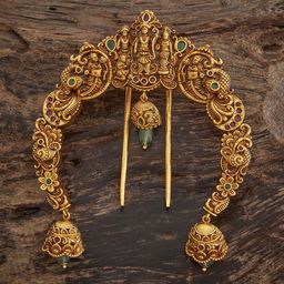 Kushal's Fashion Jewellery Women Green Gold-Plated Ethnic Antique Hair Accessory-18