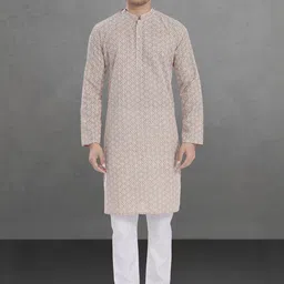 Pulseiq Men Geometric Embroidered Festive Cotton Straight Kurta-image-52