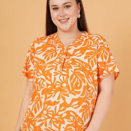 Sztori Women Tropical Printed V-Neck Plus Size Top-image-45