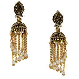 ANIKAS CREATION Set Of 2 Gold-Plated Artificial Beaded Contemporary Shaped Drop Earrings image 3