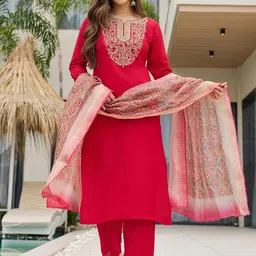 SHREE KHODAL FASHION Floral Embroidered Thread Work Kurta With Trousers And Dupatta-picture-39