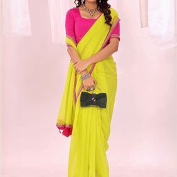 Moda Rapido Women Green Solid With Embellished Border Pure Georgette Saree-picture-20