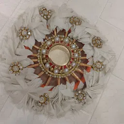 Sellplus Pink & White Rangoli Plate With Decorative T-light Holder-picture-29
