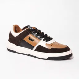 GAS Men Colourblocked Leather Sneakers with Laser Cuts-picture-11