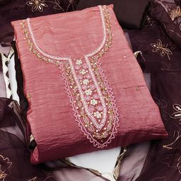 SAINOOR Embellished Beads And Stones Pure Silk Semi-Stitched Dress Material-image-53