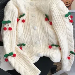 Alamode By Akanksha Women Beige Alaine Statement Woolen Sweater with Cherry Detail-9