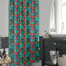 ArtzFolio Turquoise Blue & Yellow Printed Waterproof Shower Curtain-image-71