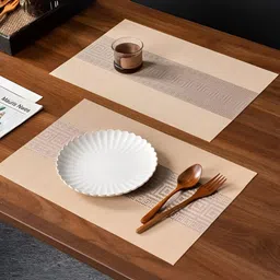 UniKart Camel Brown 7 Pieces Geometric Rectangle Table Placemats & Runner image 3