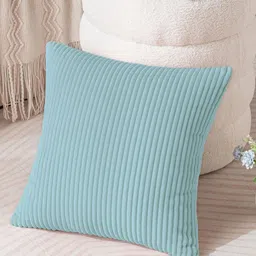LUXEHOME INTERNATIONAL Turquoise Blue Striped Printed Square Cushion Cover-image-29
