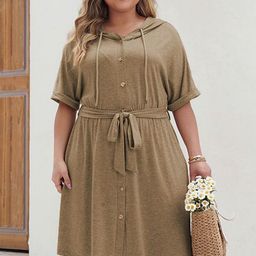 Sztori Women Plus Size Short Sleeves Hood Shirt Dress-image-36