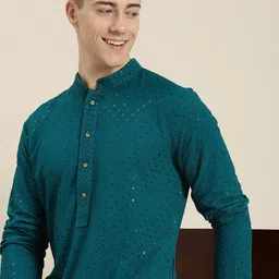 SWAGG INDIA Geometric Embroidered Mandarin Collar Sequinned Kurta-image-86