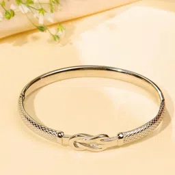 Rukhmani Silver-Plated Textured Knot Kada Bracelet-image-15