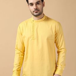 Kuons Avenue Thread Work Band Collar Angrakha Cotton Twill Weave Straight Short Kurta-picture-9