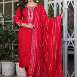 URMIR FASHION Floral Embroidered Thread Work Straight Kurta With Trouser And Dupatta-picture-17
