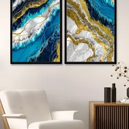 Myntra Elegant Homes Blue & White 2 Pieces Abstract Deep Sea Marble Print Canvas Wall Art-image-32