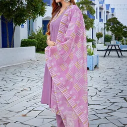 Royal Export Geometric Yoke Design Mirror Work Straight Kurta With Trouser & Dupatta image 3