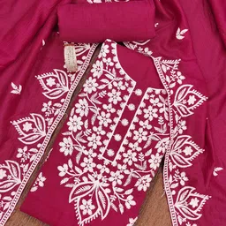 SHADOW & SAINING Floral Embroidered Thread Work Cotton Unstitched Dress Material-picture-25