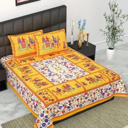 UNIBLISS Yellow & White Floral Printed Cotton 144 TC Queen Bedsheet Set- 2.15 m x 2.35 m-image-43