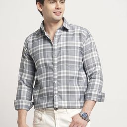 TRYBUY.IN Men Standard Spread Collar Tartan Checked Cotton Casual Shirt-image-84