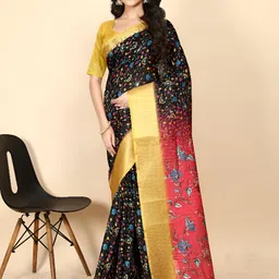 J 6 DESIGNER Floral Block Print Zari Saree-picture-34