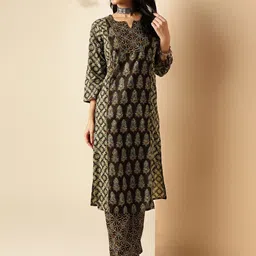 KALINI Ethnic Motifs Printed Pure Cotton Straight Kurta With Trousers-50