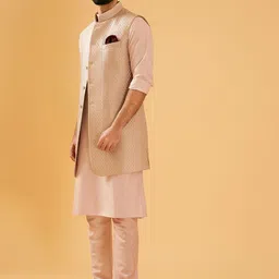 RR Blue Embroidered Brocade Pure Silk Nehru Jacket-picture-23