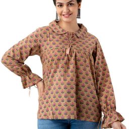 DMP FASHION Floral Printed Peter Pan Collar Pure Cotton Top-image-94