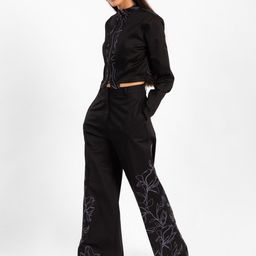Contemponari Women Embroidered Relaxed Flared Trousers-image-74