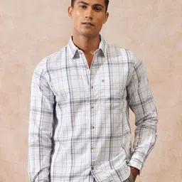 WROGN Men Comfort Slim Fit Tartan Checked Spread Collar Cotton Casual Shirt-image-91