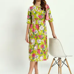 ASHRU Floral Printed Fit & Flare Midi Dress-image-1