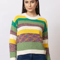Navsha Women Colourblocked Round Neck Woollen Pullover Sweater-image-119