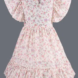 Wish Karo Floral Print Flutter Sleeve Georgette Fit & Flare Dress-picture-17