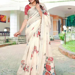 Mitera Floral Pure Cotton Saree With Unstitched Blouse Piece-image-44