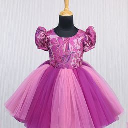 Li & Li Boutique Girls Puff Sleeve Net Fit & Flare Dress-image-44