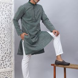 Anouk Men Striped Regular Chikankari Kurta with Pyjamas image 4