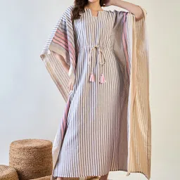 The Kaftan Company Women Striped Cotton Kaftan Maxi Dress-image-53
