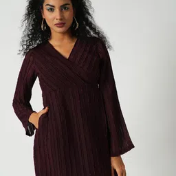 Globus Women Self Design V-Neck Wrap Mini Dress-image-73