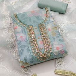 SHADOW & SAINING Embroidered Organza Semi-Stitched Dress Material-image-92