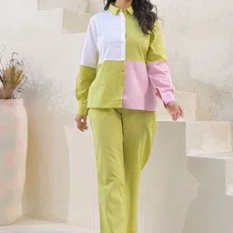 ROOHANIYAT Colourblocked Pure Cotton Shirt With Trousers Co-Ords-image-47