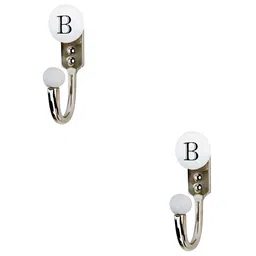 IndianShelf White 2 Pieces Ceramic & Zinc B Alphabet Coat Hooks Wall Hanging-image-87