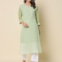 VredeVogel Women Geometric Embroidered Straight Kurta-picture-5