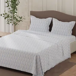 Layers Blue & White Floral Pure Cotton 140 TC Double Queen Bedsheet Set-2.54 m x 2.24 m-image-86