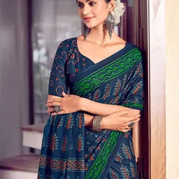 Mitera Printed Cotton Blend Ethnic Motifs Dabu Saree-image-22