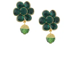 FirstBlush Gold-Plated American Diamond Studded Clip On Floral Drop Earrings-image-58